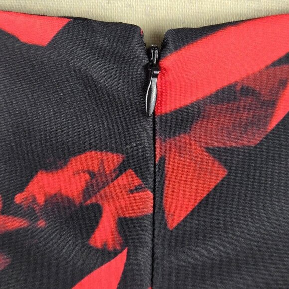Karl Lagerfeld Sz 14 Black Red Floral Print Sheath Dress Sleeveless Ruched Front - Picture 9 of 14